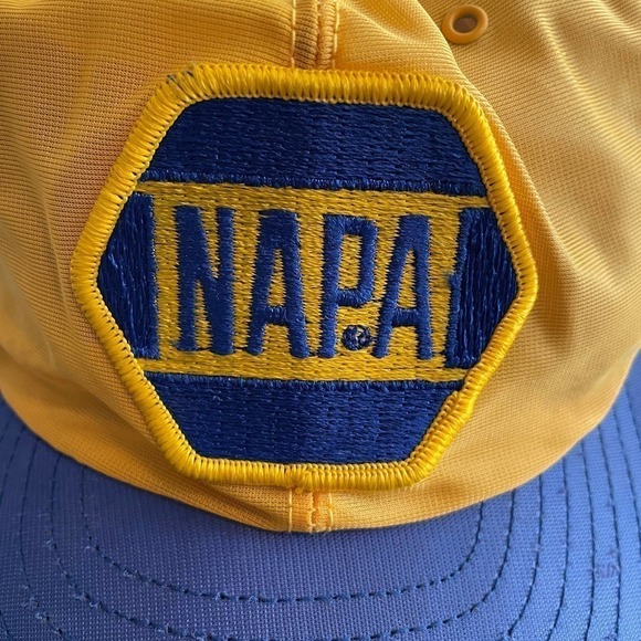 Vintage 80s Napa Auto Parts Racing Embroidered Patch Snapback Hat Yellow Blue - Picture 2 of 11